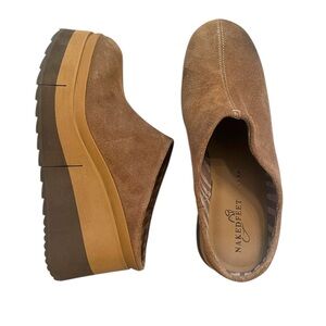 Naked Feet "Coach" Platform Clogs Brown Suede Slip-On Shoes Sz 8.5